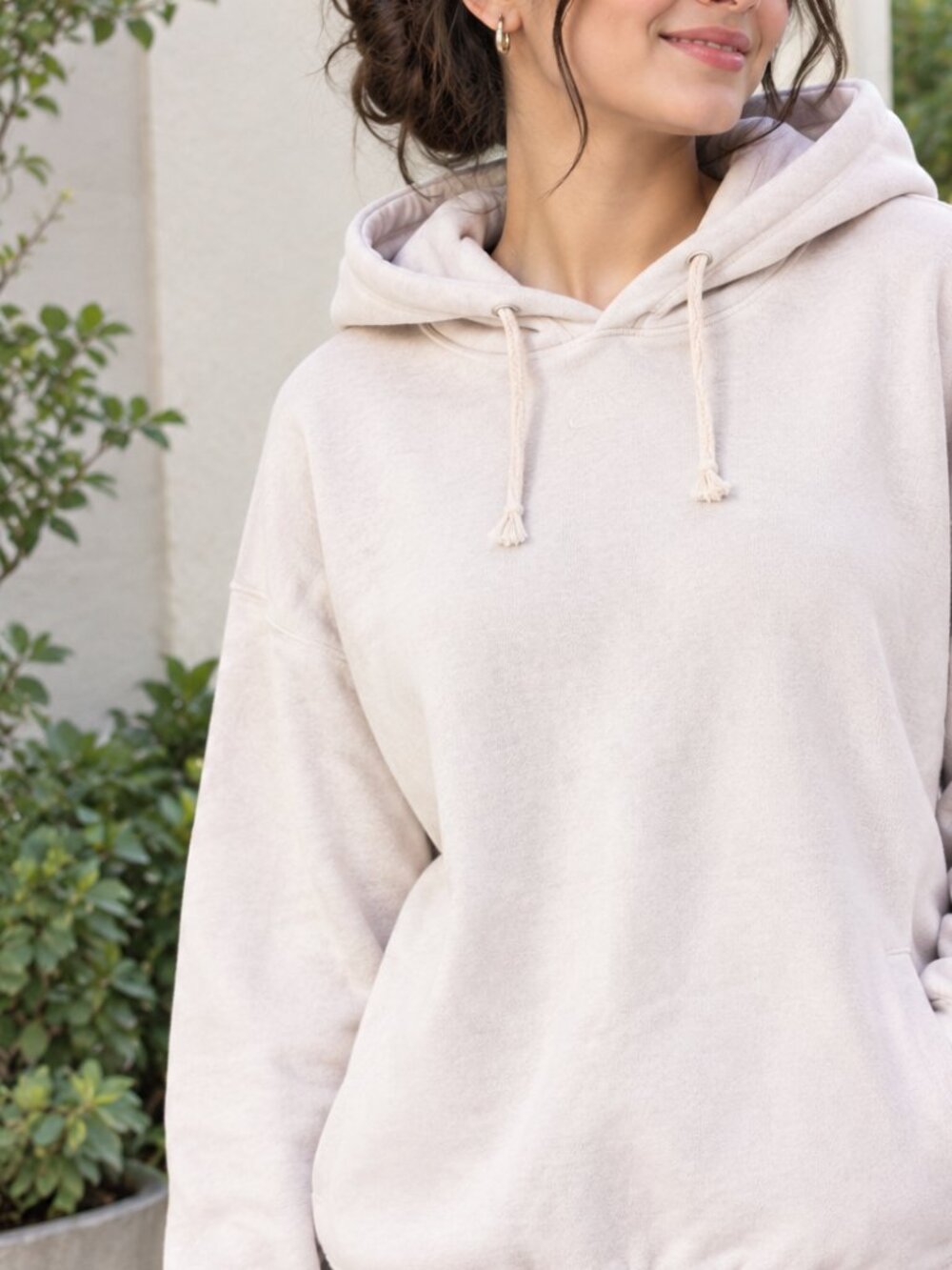 Nike Center Swoosh Women's Cream Long Sleeve Pullover Hoodie